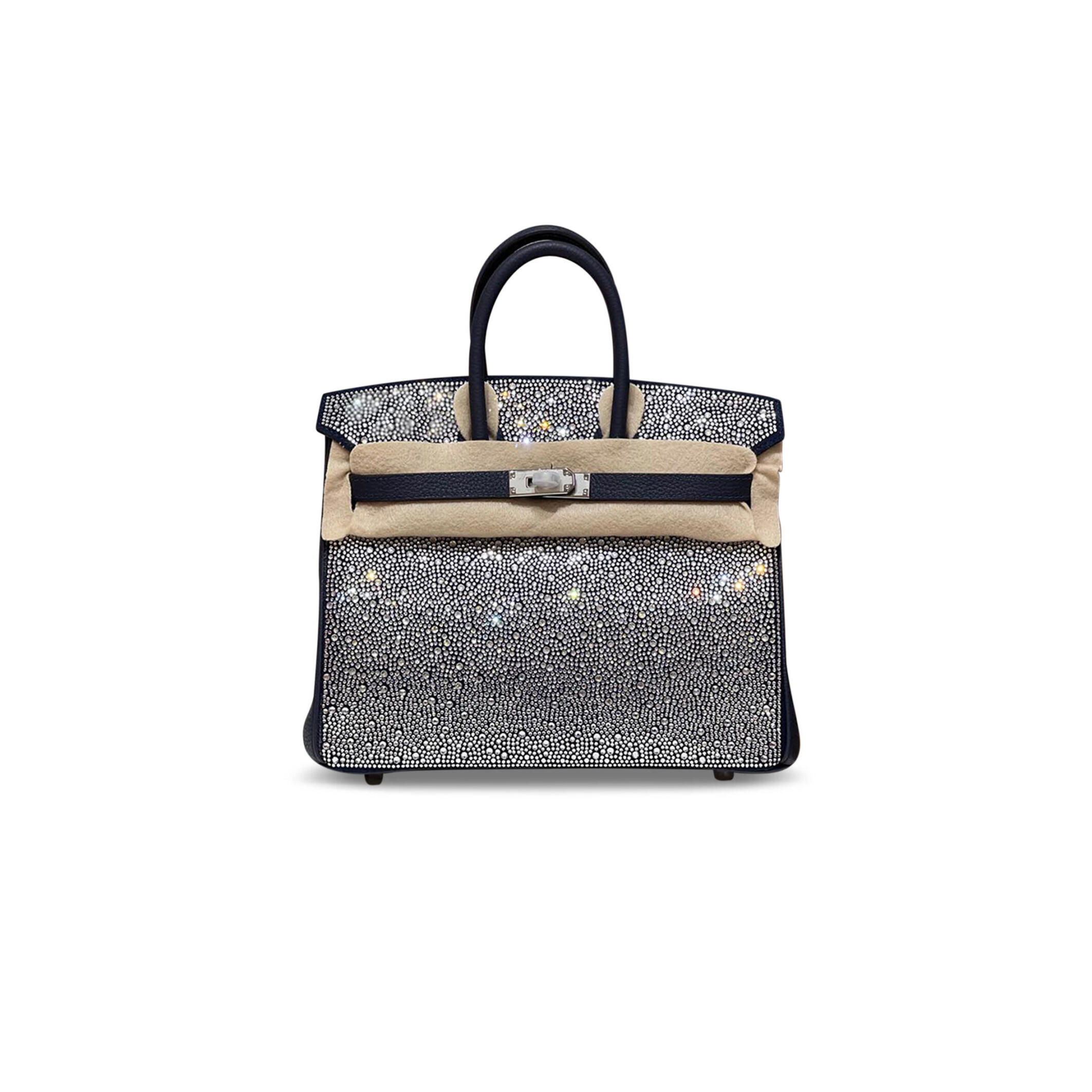 HERMÈS MASTER BIRKIN 25 BLUE TOGO WITH RHINESTONE SUEDE SILVER  HARDWARE (25*20*13cm)